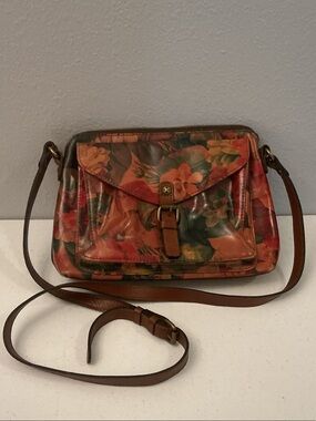 Patricia Nash Floral Leather Crossbody in Orange, Green, Brown